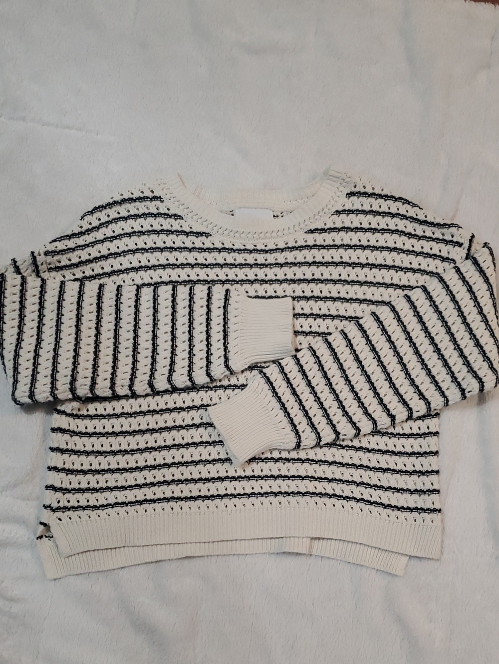 Pink Rose Cream Sweater with Black Stripes